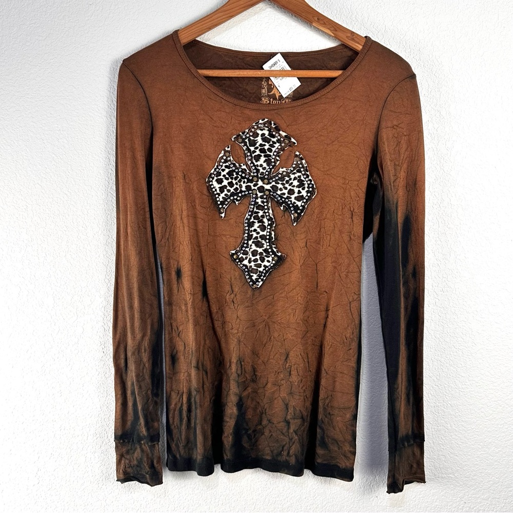 Velvet Stone Cross Top Sz M